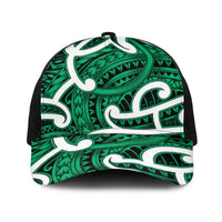 Aotearoa Maori Kowhaiwhai Baseball Net Cap Kakariki Puhoro and Patiki LT9 One Size Black Green - Polynesian Pride