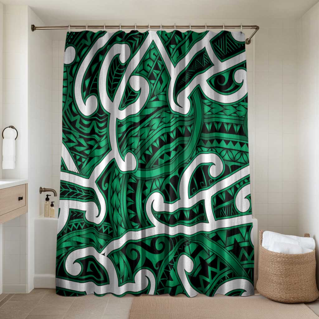 Aotearoa Maori Kowhaiwhai Bathroom Set Kakariki Puhoro and Patiki LT9 Shower Curtain Only Green - Polynesian Pride