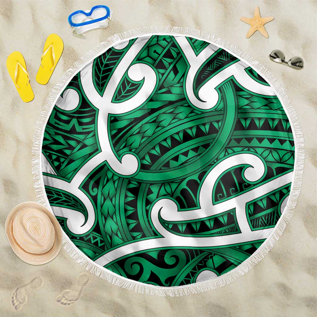 Aotearoa Maori Kowhaiwhai Beach Blanket Kakariki Puhoro and Patiki LT9 One Size 150cm Green - Polynesian Pride