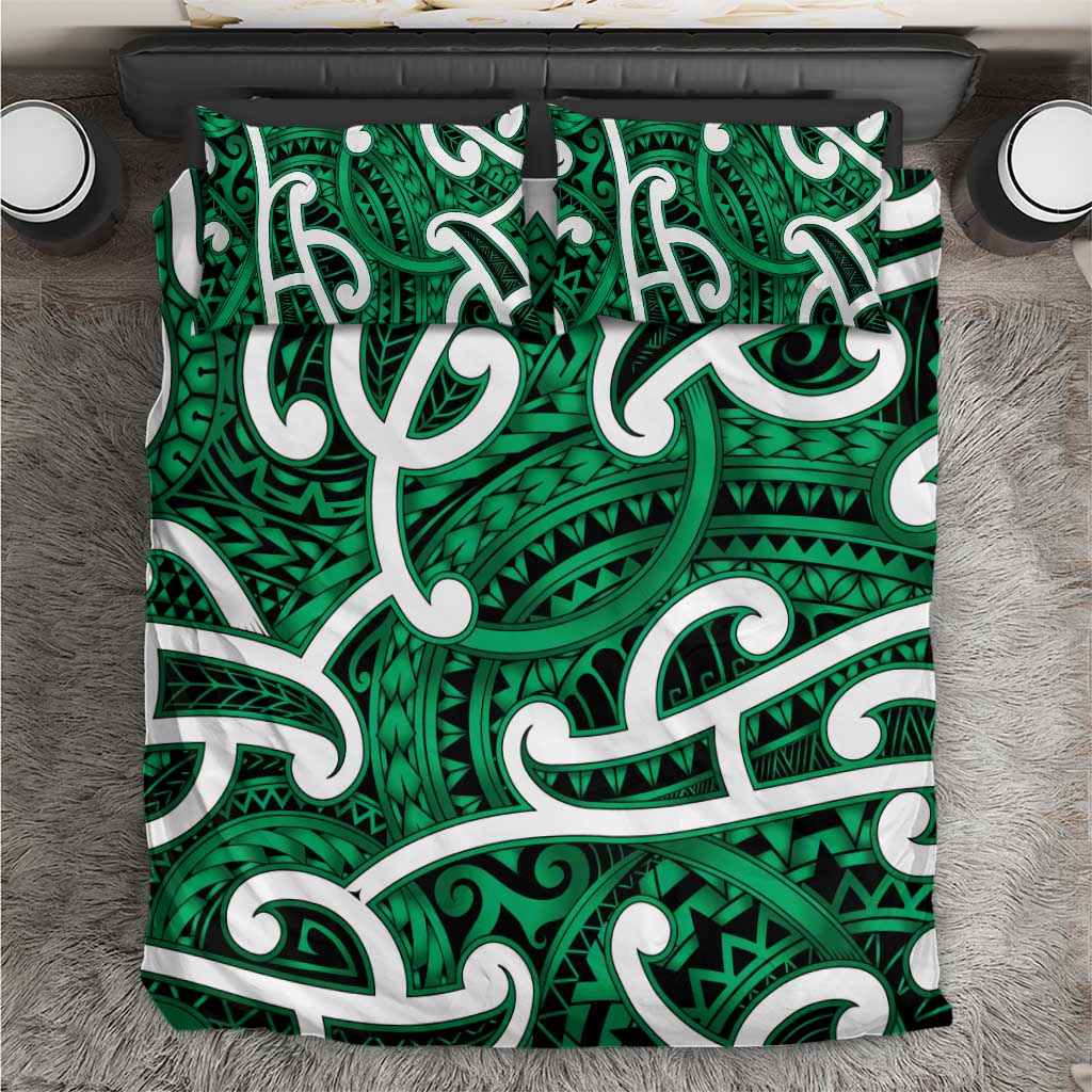 Aotearoa Maori Kowhaiwhai Bedding Set Kakariki Puhoro and Patiki LT9 Green - Polynesian Pride