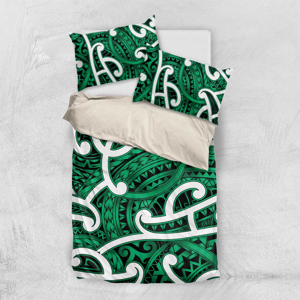 Aotearoa Maori Kowhaiwhai Bedding Set Kakariki Puhoro and Patiki LT9 US Twin 172cm x 218cm Green - Polynesian Pride