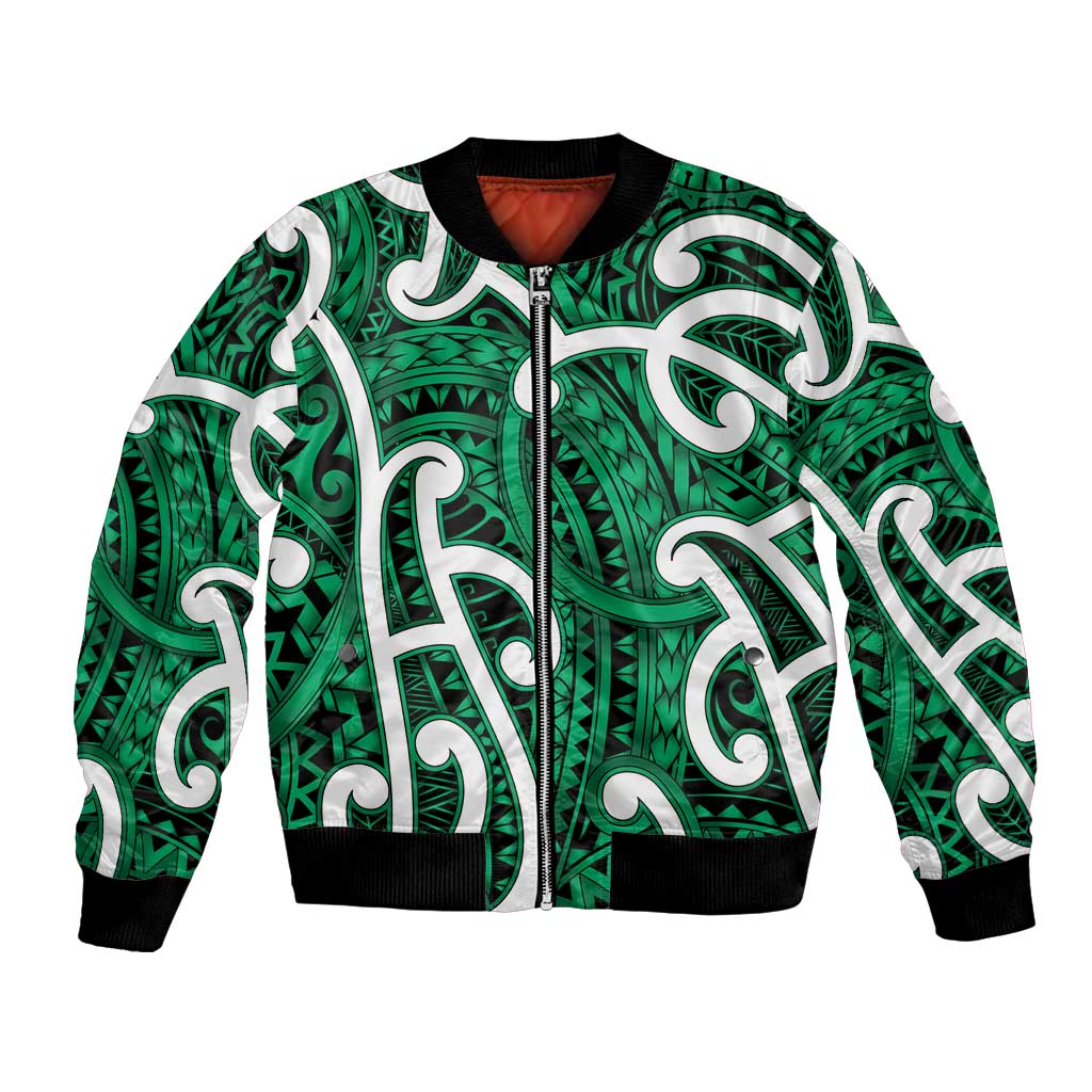 Aotearoa Maori Kowhaiwhai Bomber Jacket Kakariki Puhoro and Patiki LT9 Unisex Green - Polynesian Pride