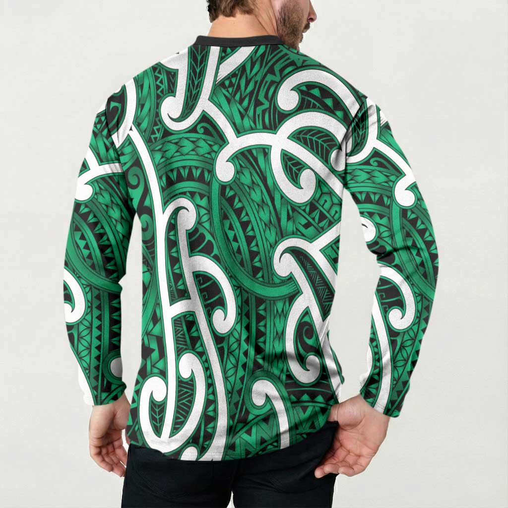Aotearoa Maori Kowhaiwhai Button Sweatshirt Kakariki Puhoro and Patiki
