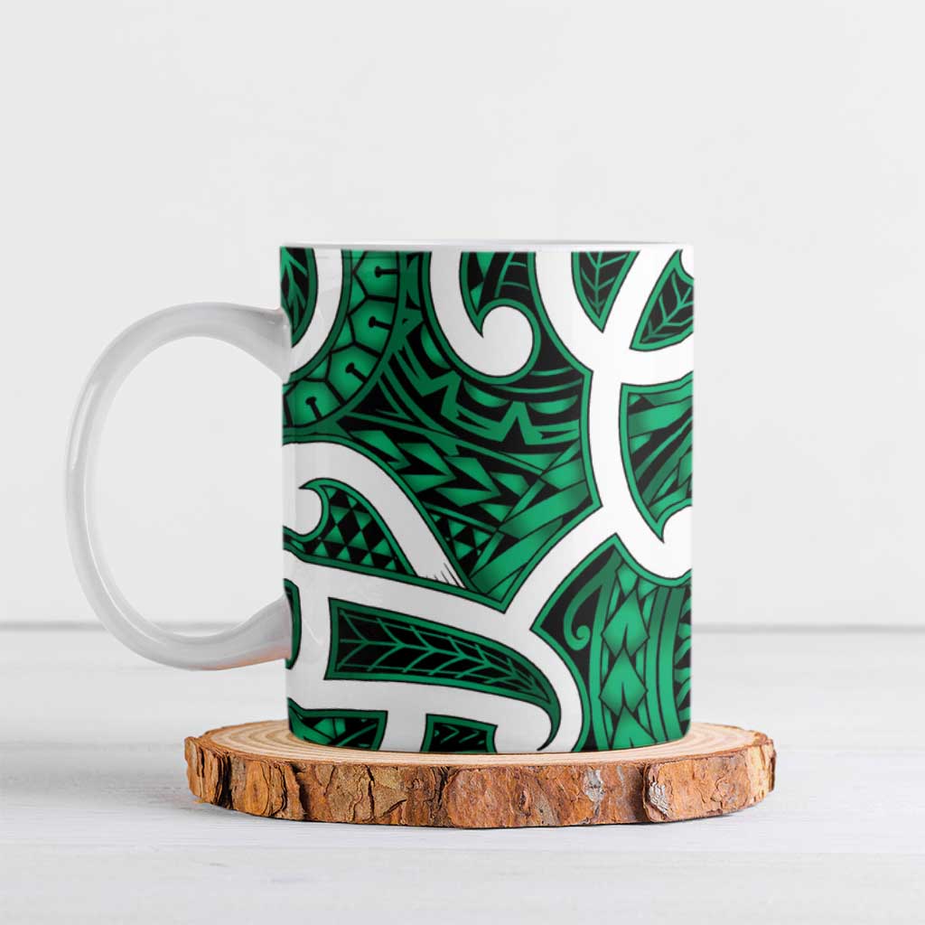 Aotearoa Maori Kowhaiwhai Ceramic Mug Kakariki Puhoro and Patiki LT9 Green - Polynesian Pride