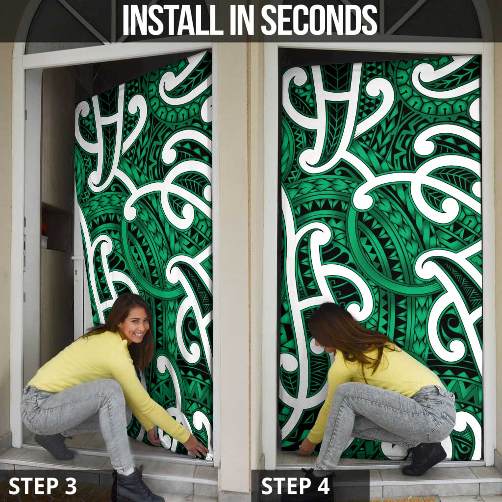 Aotearoa Maori Kowhaiwhai Door Cover Kakariki Puhoro and Patiki