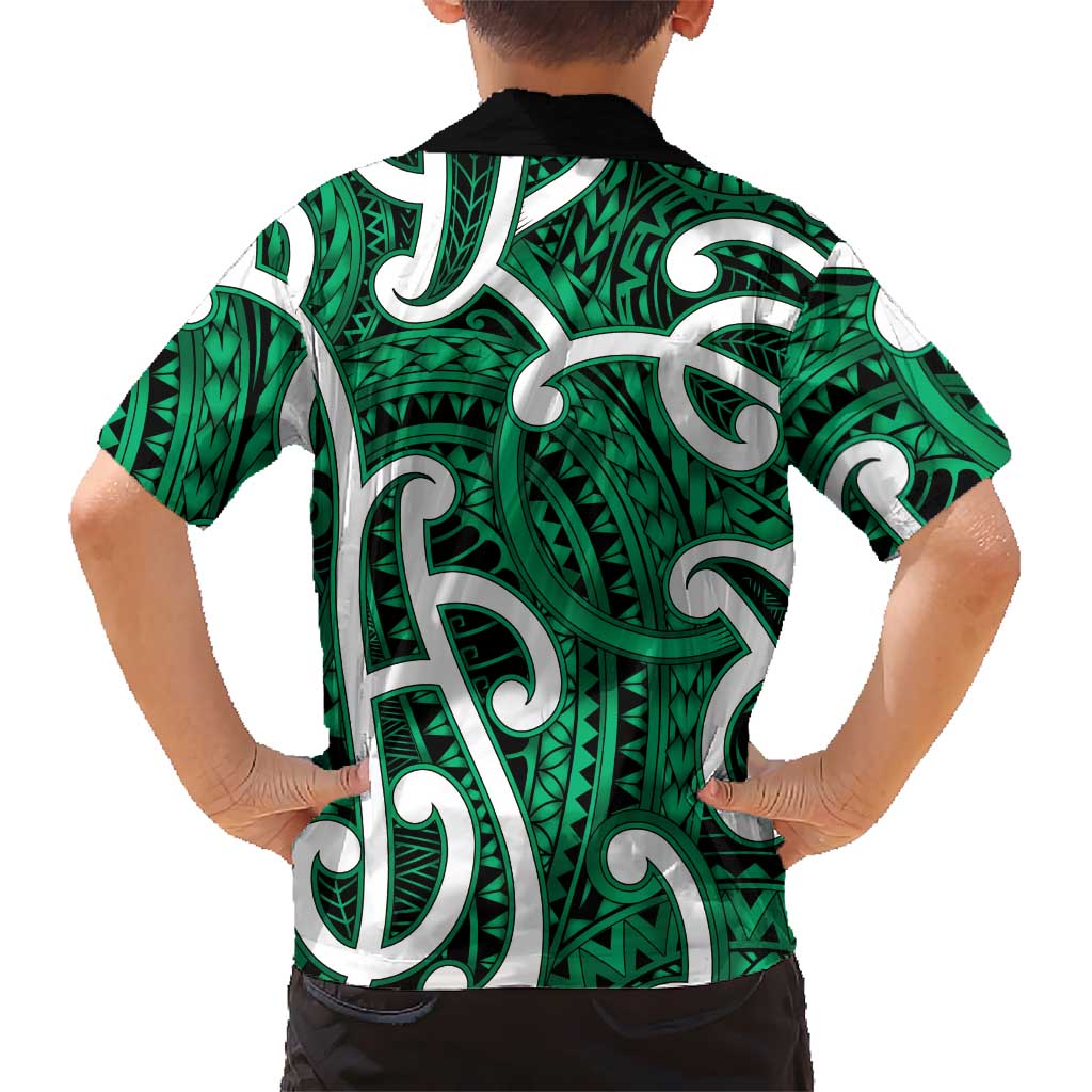 Aotearoa Maori Kowhaiwhai Family Matching Puletasi and Hawaiian Shirt Kakariki Puhoro and Patiki