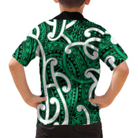 Aotearoa Maori Kowhaiwhai Family Matching Short Sleeve Bodycon Dress and Hawaiian Shirt Kakariki Puhoro and Patiki