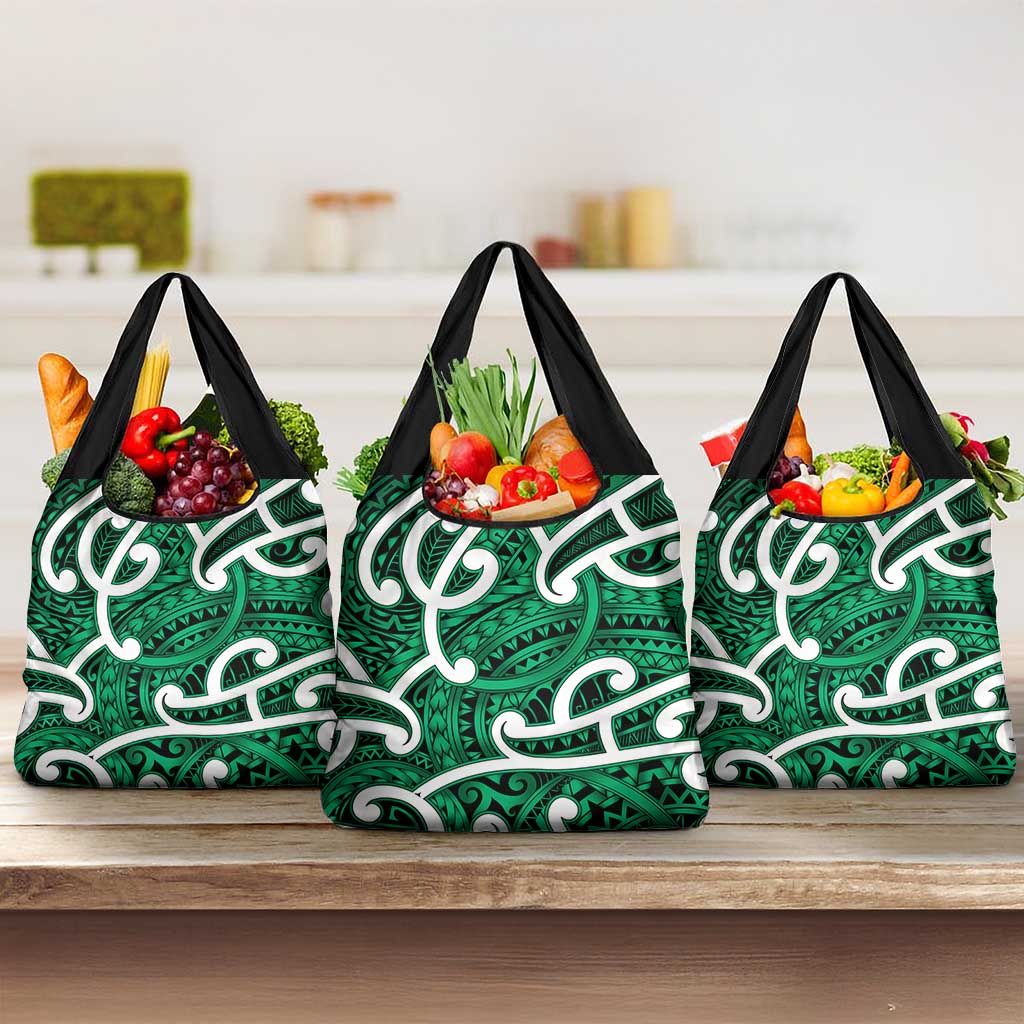 Aotearoa Maori Kowhaiwhai Grocery Bag Kakariki Puhoro and Patiki LT9 3-pack One Size Green - Polynesian Pride