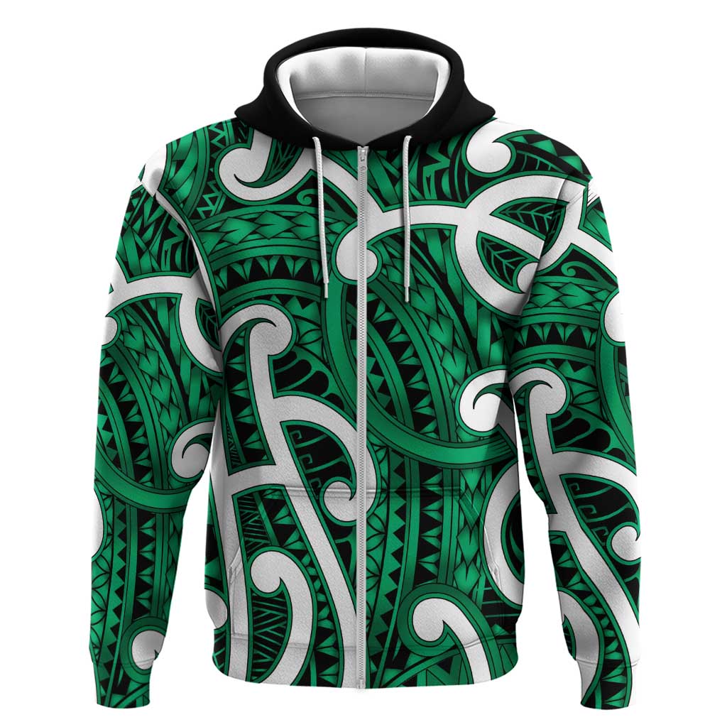 Aotearoa Maori Kowhaiwhai Hoodie Kakariki Puhoro and Patiki LT9 Zip Hoodie Green - Polynesian Pride
