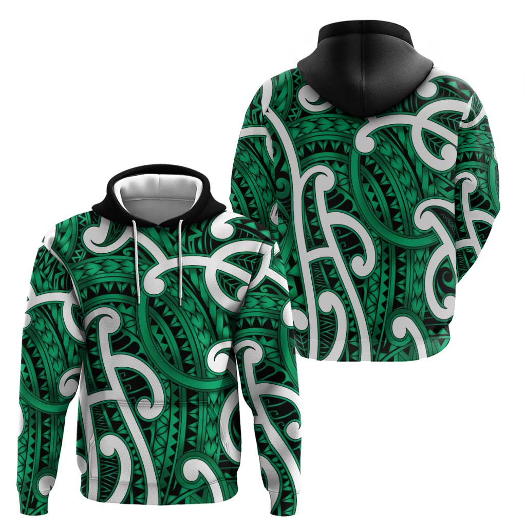 Aotearoa Maori Kowhaiwhai Hoodie Kakariki Puhoro and Patiki LT9 - Polynesian Pride