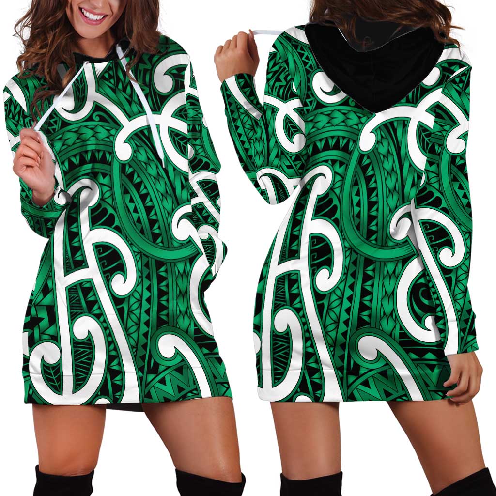 Aotearoa Maori Kowhaiwhai Hoodie Dress Kakariki Puhoro and Patiki