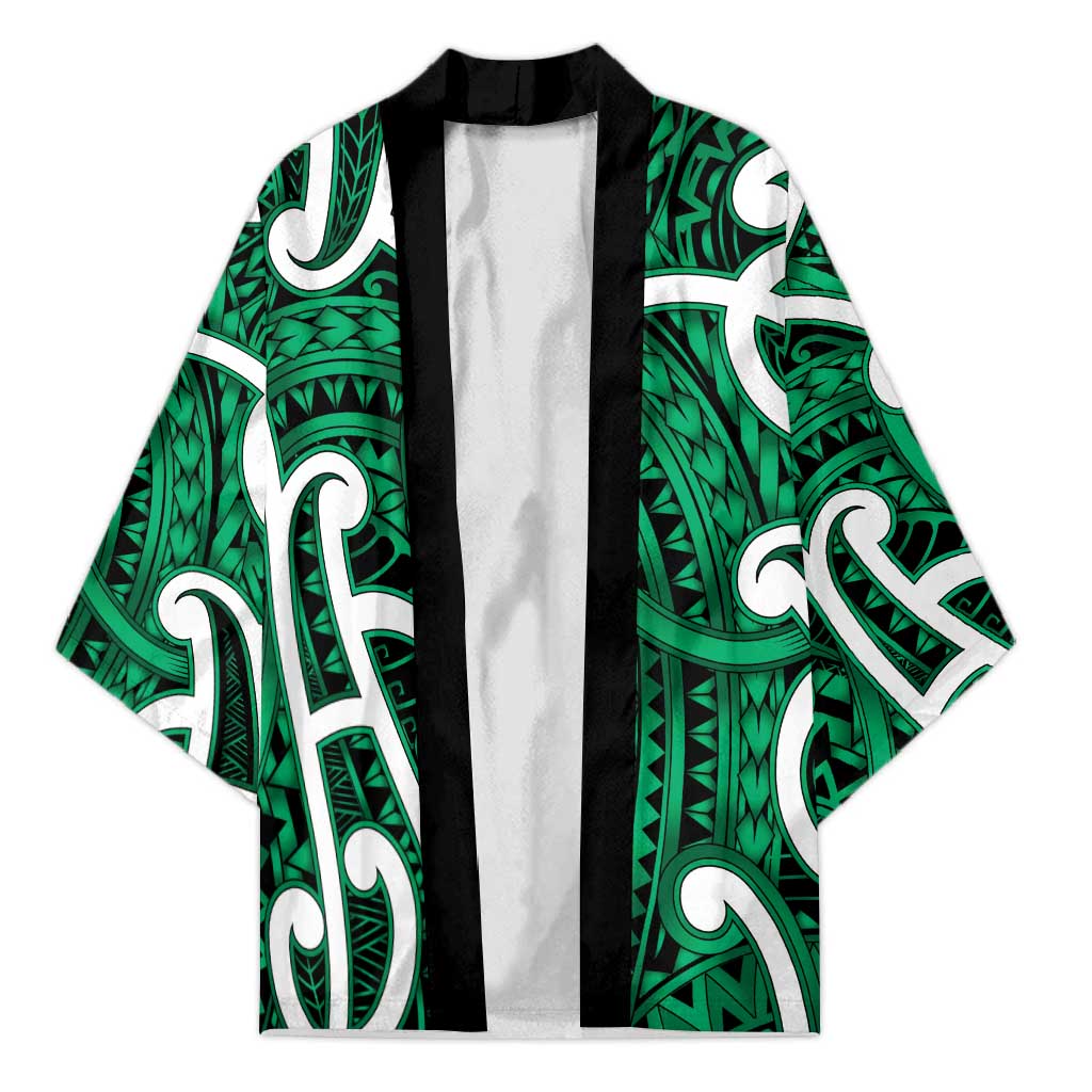 Aotearoa Maori Kowhaiwhai Kimono Kakariki Puhoro and Patiki LT9 Unisex Green - Polynesian Pride