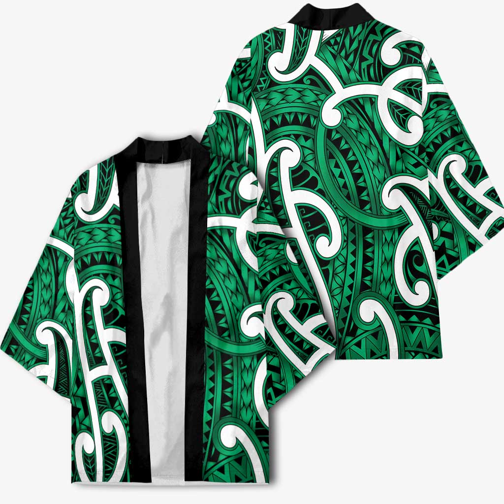 Aotearoa Maori Kowhaiwhai Kimono Kakariki Puhoro and Patiki LT9 - Polynesian Pride