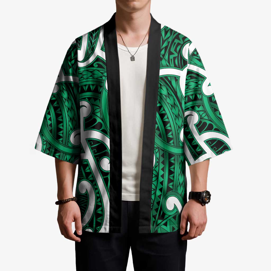 Aotearoa Maori Kowhaiwhai Kimono Kakariki Puhoro and Patiki LT9 - Polynesian Pride