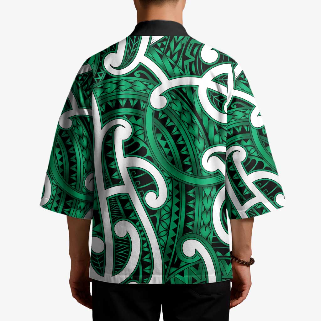 Aotearoa Maori Kowhaiwhai Kimono Kakariki Puhoro and Patiki LT9 - Polynesian Pride