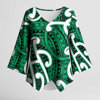 Aotearoa Maori Kowhaiwhai Kimono Sleeve Blouse Kakariki Puhoro and Patiki