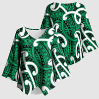 Aotearoa Maori Kowhaiwhai Kimono Sleeve Blouse Kakariki Puhoro and Patiki