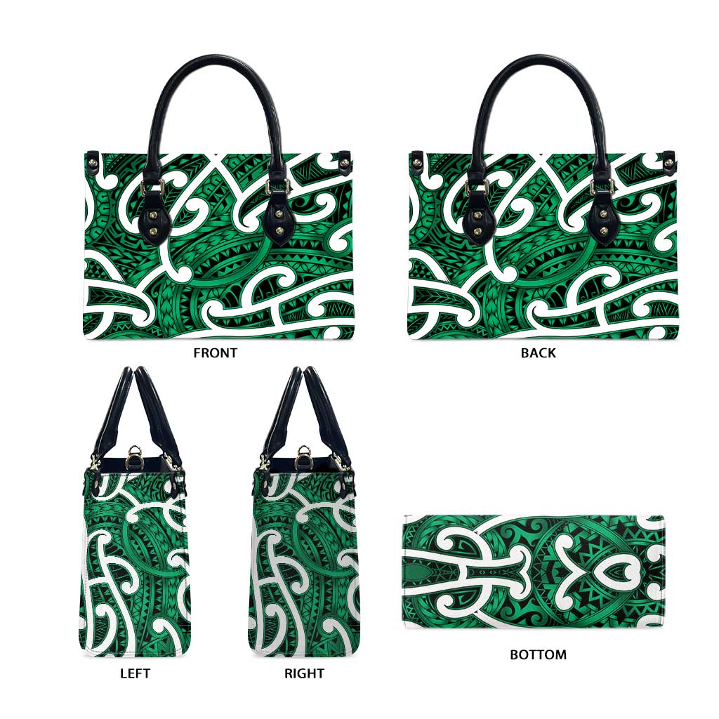 Aotearoa Maori Kowhaiwhai Leather Bag Kakariki Puhoro and Patiki LT9 - Polynesian Pride