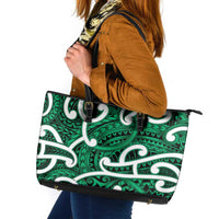 Aotearoa Maori Kowhaiwhai Leather Tote Bag Kakariki Puhoro and Patiki LT9 Green - Polynesian Pride