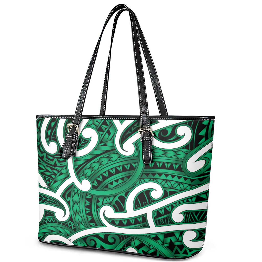 Aotearoa Maori Kowhaiwhai Leather Tote Bag Kakariki Puhoro and Patiki LT9 - Polynesian Pride