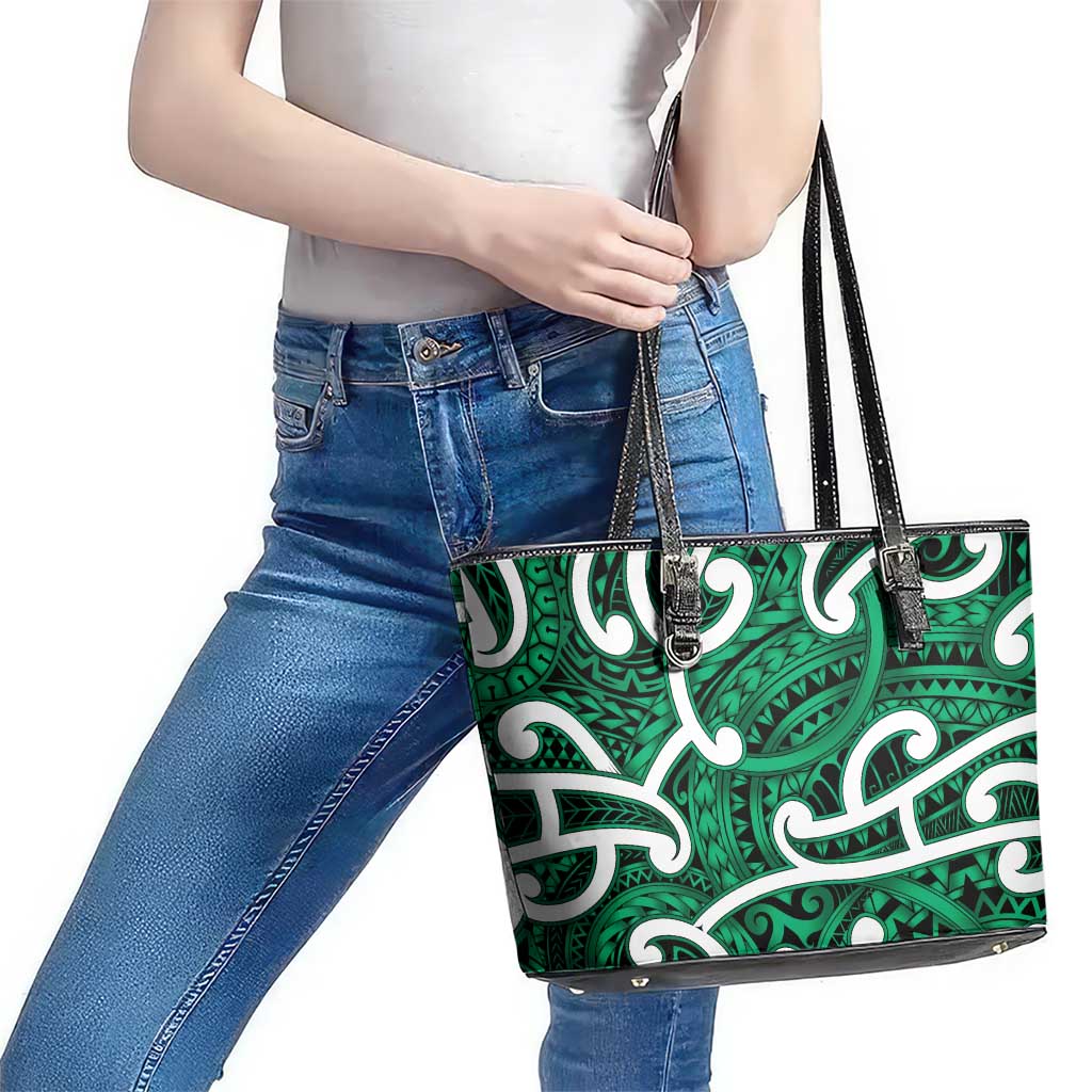 Aotearoa Maori Kowhaiwhai Leather Tote Bag Kakariki Puhoro and Patiki LT9 - Polynesian Pride