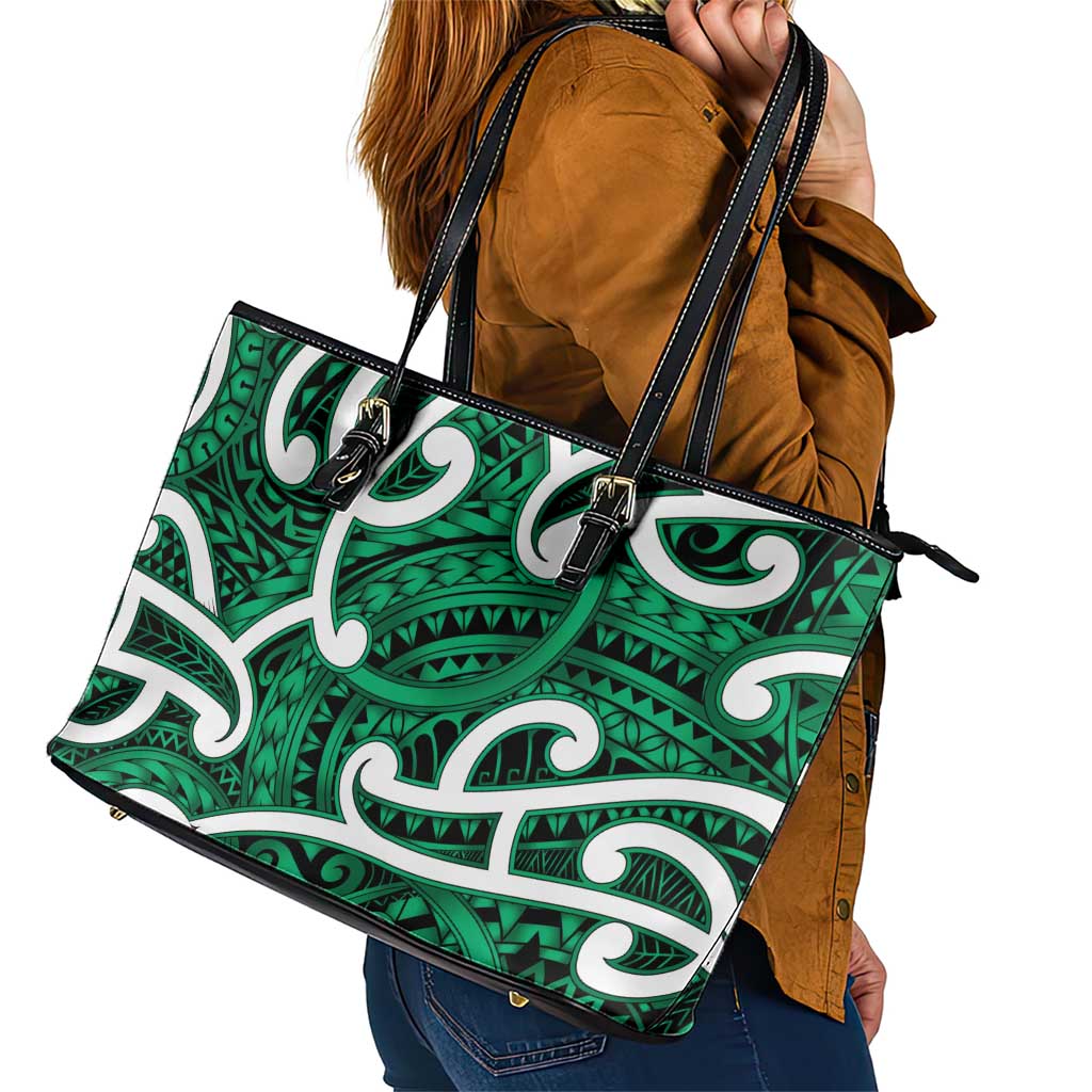 Aotearoa Maori Kowhaiwhai Leather Tote Bag Kakariki Puhoro and Patiki LT9 - Polynesian Pride