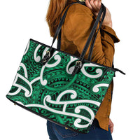 Aotearoa Maori Kowhaiwhai Leather Tote Bag Kakariki Puhoro and Patiki LT9 - Polynesian Pride