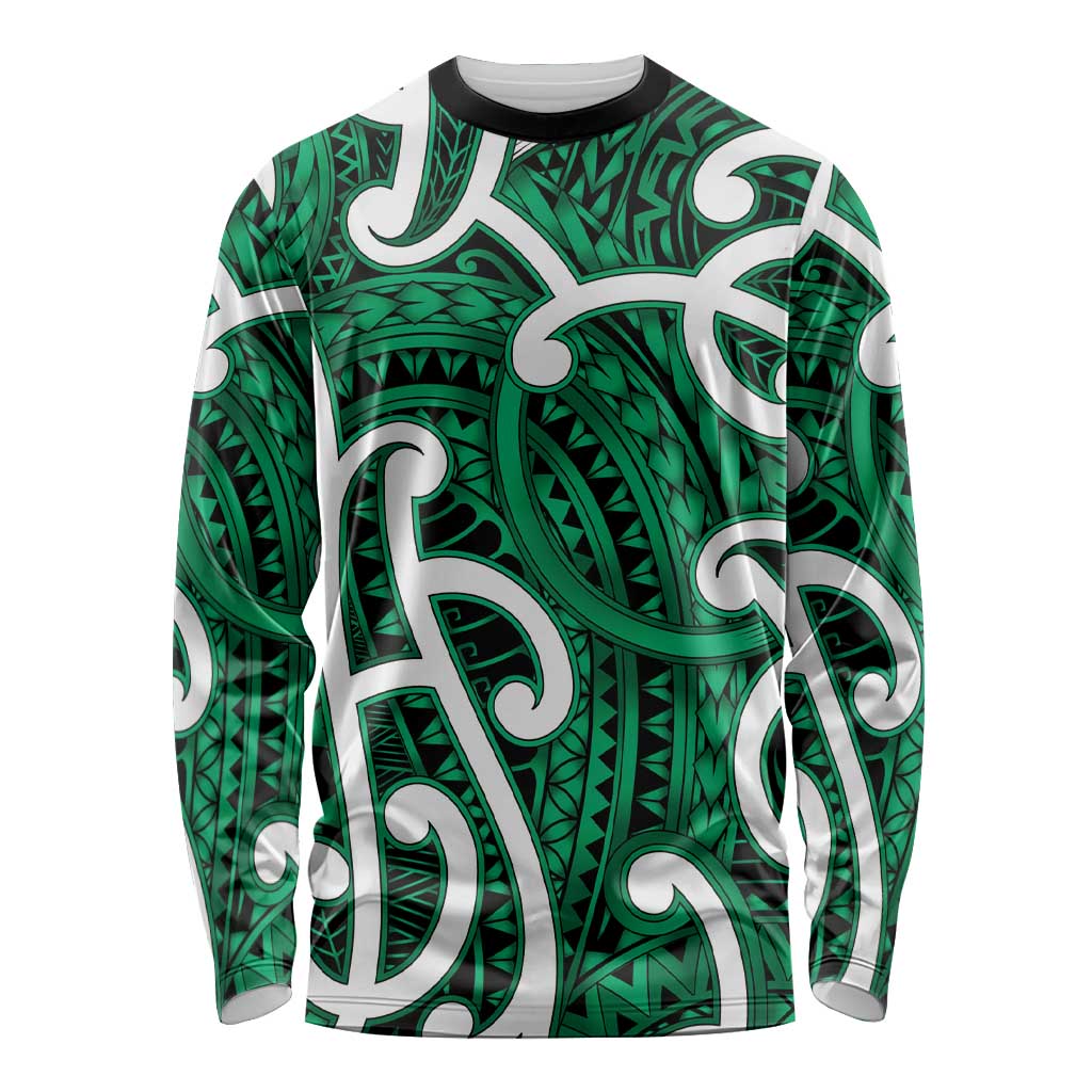 Aotearoa Maori Kowhaiwhai Long Sleeve Shirt Kakariki Puhoro and Patiki