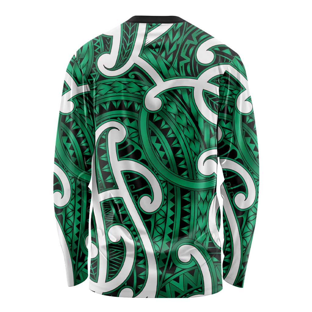 Aotearoa Maori Kowhaiwhai Long Sleeve Shirt Kakariki Puhoro and Patiki