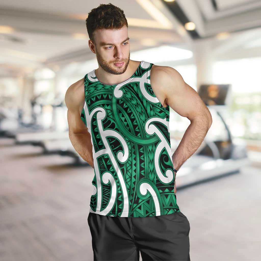 Aotearoa Maori Kowhaiwhai Men Tank Top Kakariki Puhoro and Patiki LT9 Green - Polynesian Pride