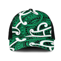 Aotearoa Maori Kowhaiwhai Mesh Trucker Cap Kakariki Puhoro and Patiki LT9 One Size Black Green - Polynesian Pride