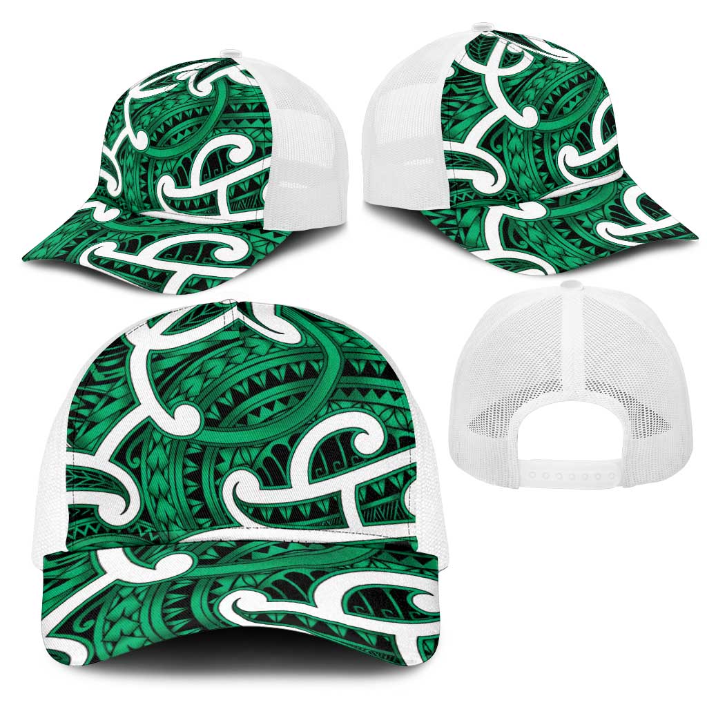 Aotearoa Maori Kowhaiwhai Mesh Trucker Cap Kakariki Puhoro and Patiki LT9 - Polynesian Pride