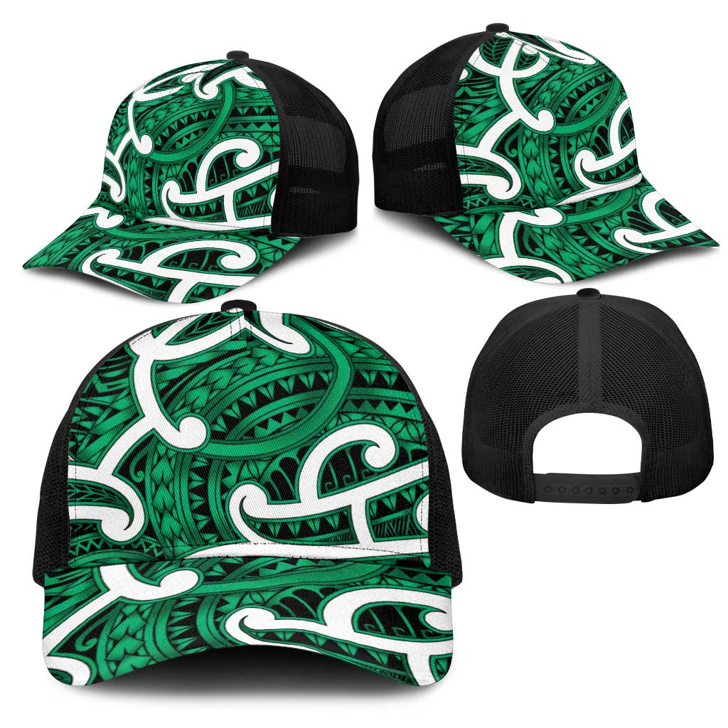 Aotearoa Maori Kowhaiwhai Mesh Trucker Cap Kakariki Puhoro and Patiki LT9 - Polynesian Pride