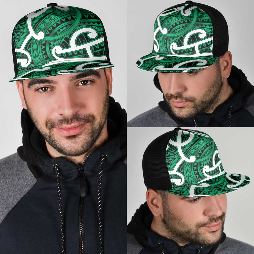 Aotearoa Maori Kowhaiwhai Mesh Trucker Cap Kakariki Puhoro and Patiki LT9 - Polynesian Pride