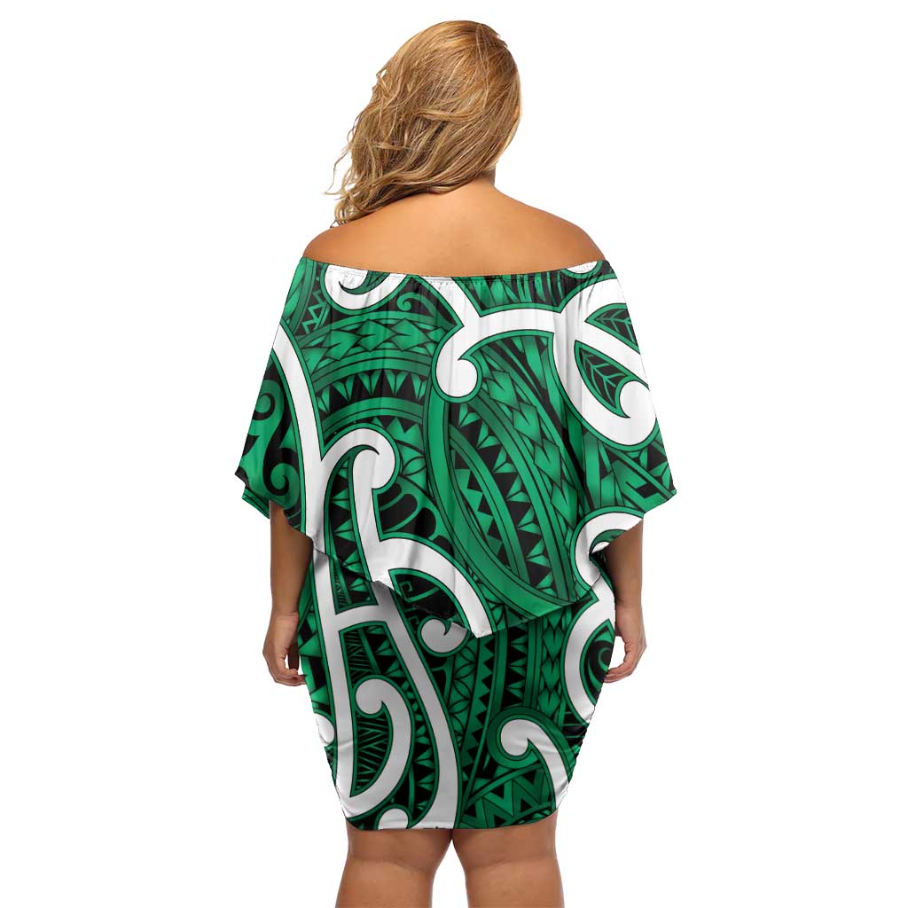 Aotearoa Maori Kowhaiwhai Off Shoulder Short Dress Kakariki Puhoro and Patiki LT9 - Polynesian Pride