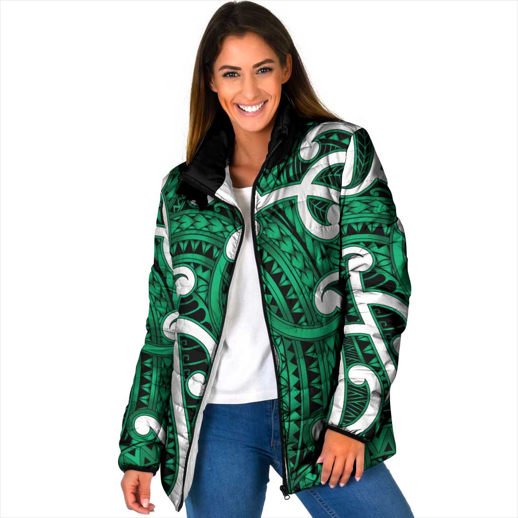 Aotearoa Maori Kowhaiwhai Padded Jacket Kakariki Puhoro and Patiki LT9 Women Green - Polynesian Pride