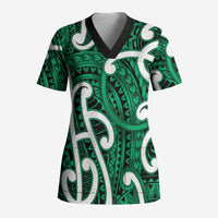 Aotearoa Maori Kowhaiwhai Scrub Top Kakariki Puhoro and Patiki LT9 Adult Green - Polynesian Pride