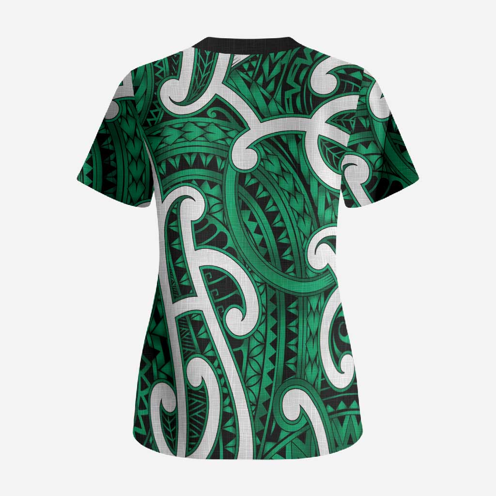 Aotearoa Maori Kowhaiwhai Scrub Top Kakariki Puhoro and Patiki LT9 - Polynesian Pride