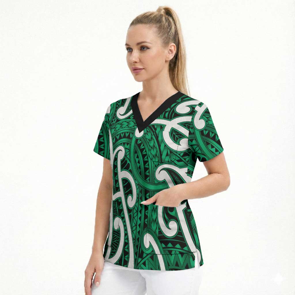 Aotearoa Maori Kowhaiwhai Scrub Top Kakariki Puhoro and Patiki LT9 - Polynesian Pride