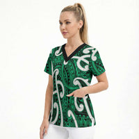 Aotearoa Maori Kowhaiwhai Scrub Top Kakariki Puhoro and Patiki LT9 - Polynesian Pride