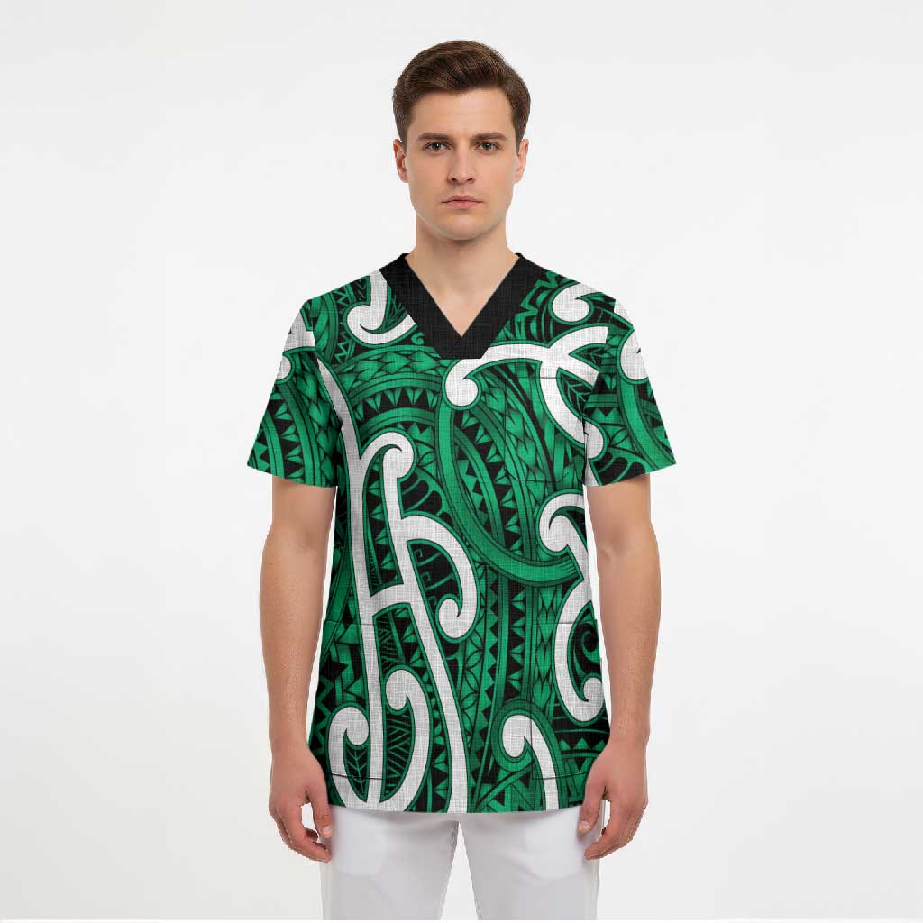 Aotearoa Maori Kowhaiwhai Scrub Top Kakariki Puhoro and Patiki LT9 - Polynesian Pride