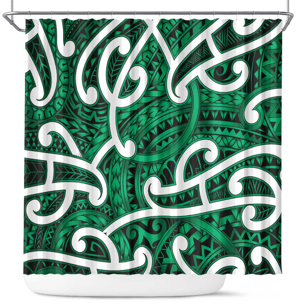 Aotearoa Maori Kowhaiwhai Shower Curtain Kakariki Puhoro and Patiki LT9 Green - Polynesian Pride