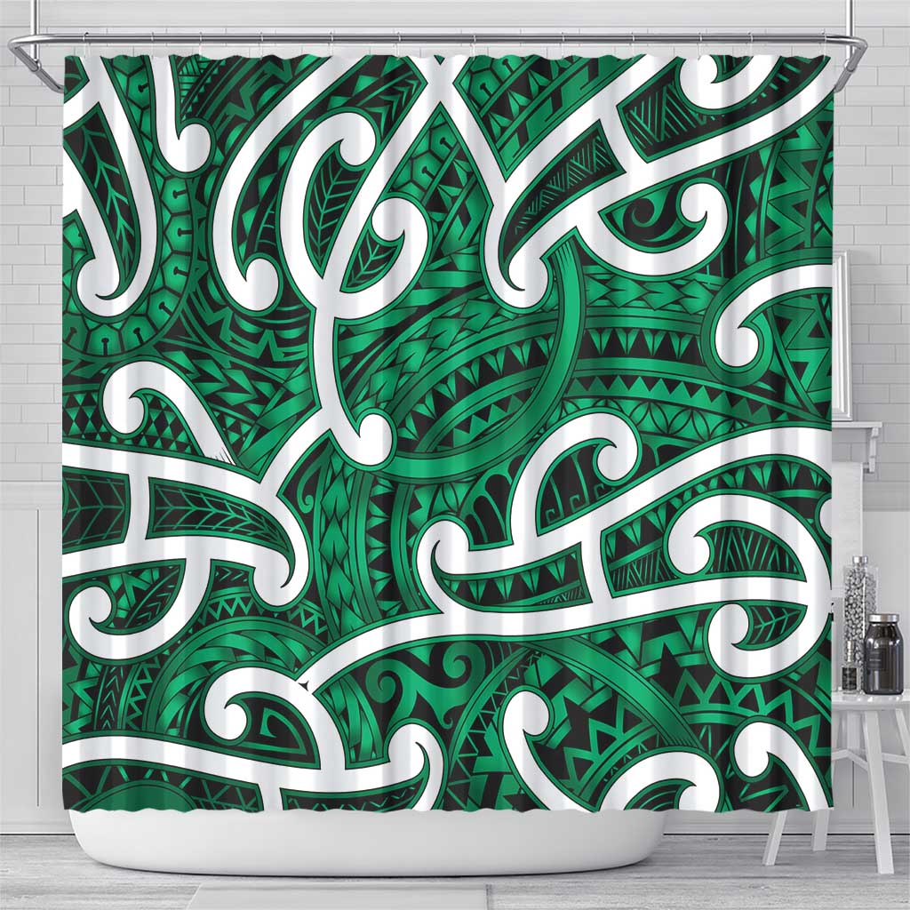 Aotearoa Maori Kowhaiwhai Shower Curtain Kakariki Puhoro and Patiki LT9 - Polynesian Pride