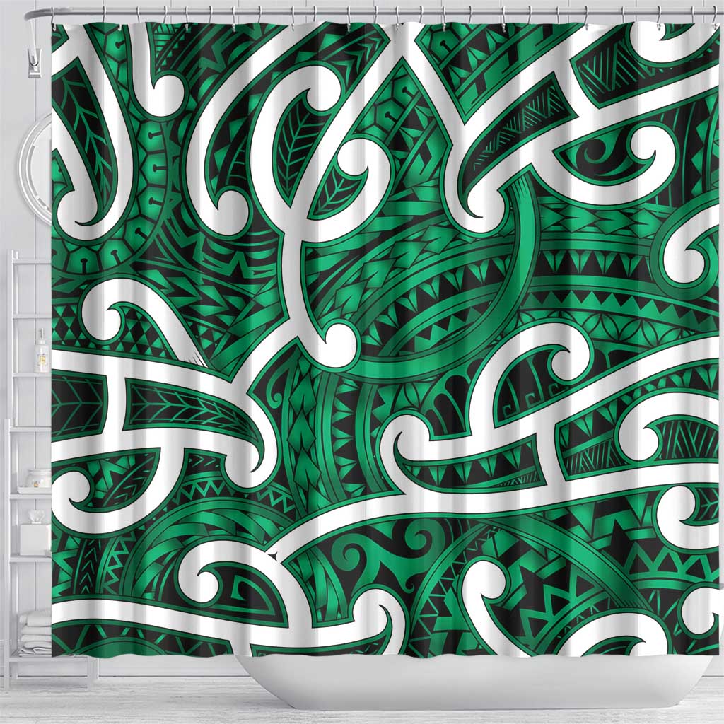 Aotearoa Maori Kowhaiwhai Shower Curtain Kakariki Puhoro and Patiki LT9 - Polynesian Pride