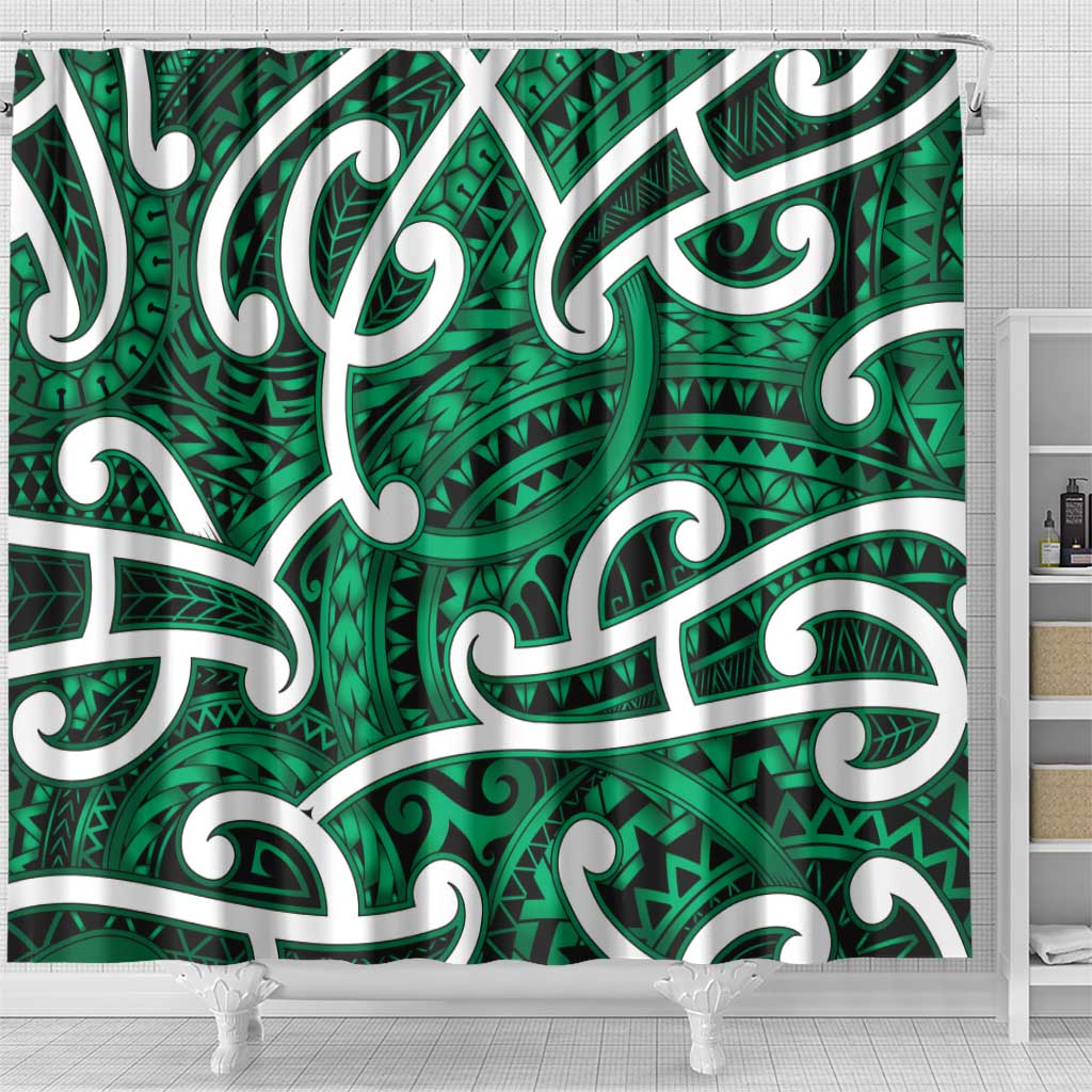 Aotearoa Maori Kowhaiwhai Shower Curtain Kakariki Puhoro and Patiki LT9 - Polynesian Pride