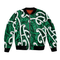Aotearoa Maori Kowhaiwhai Sleeve Zip Bomber Jacket Kakariki Puhoro and Patiki
