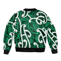 Aotearoa Maori Kowhaiwhai Sleeve Zip Bomber Jacket Kakariki Puhoro and Patiki