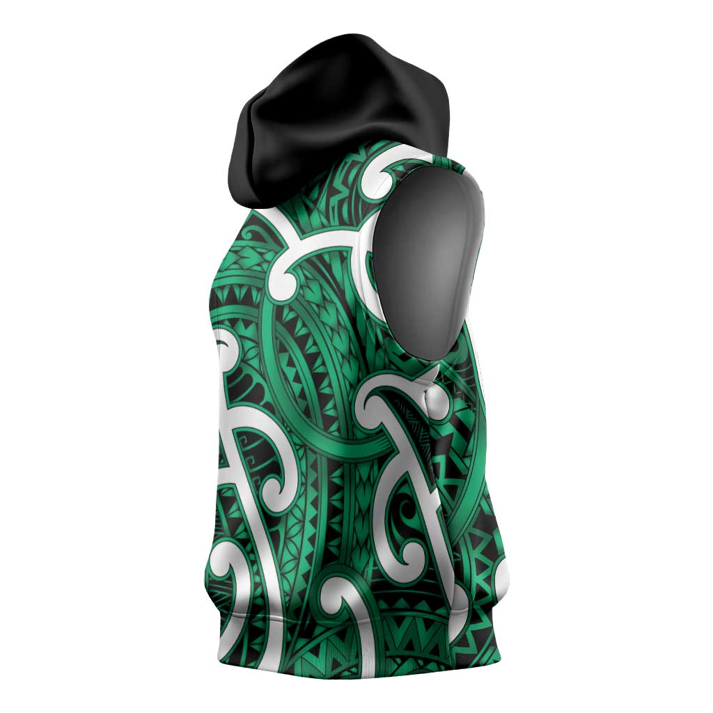 Aotearoa Maori Kowhaiwhai Sleeveless Hoodie Kakariki Puhoro and Patiki LT9 - Polynesian Pride