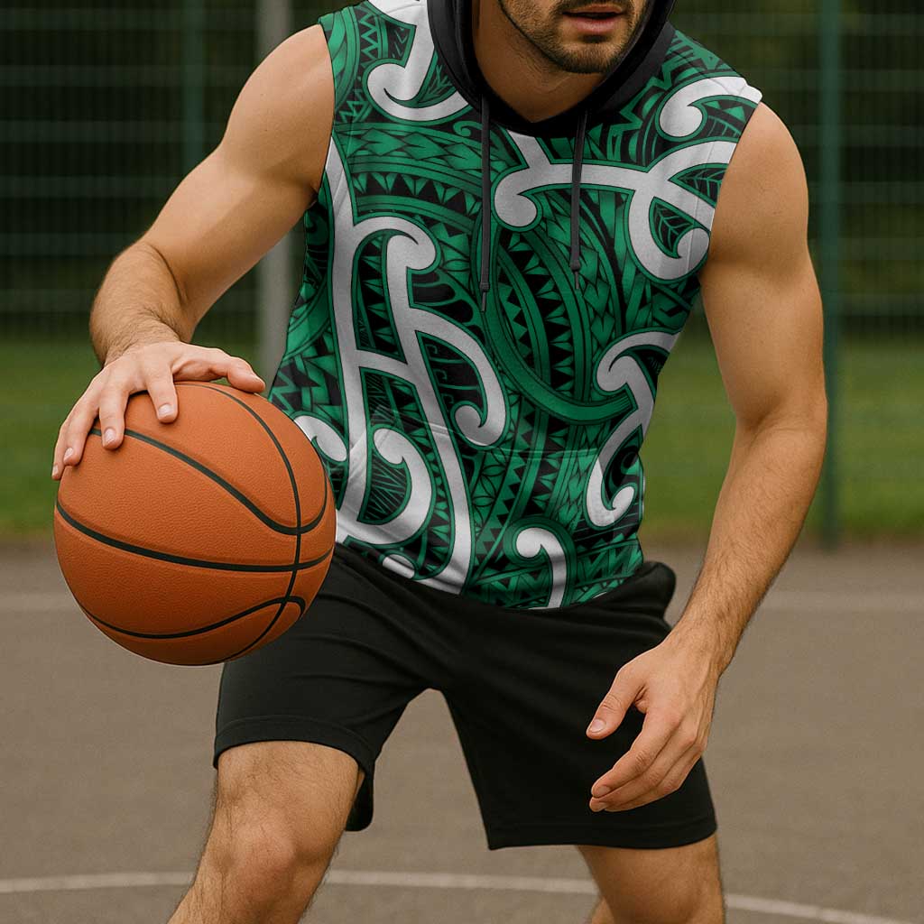 Aotearoa Maori Kowhaiwhai Sleeveless Hoodie Kakariki Puhoro and Patiki LT9 - Polynesian Pride
