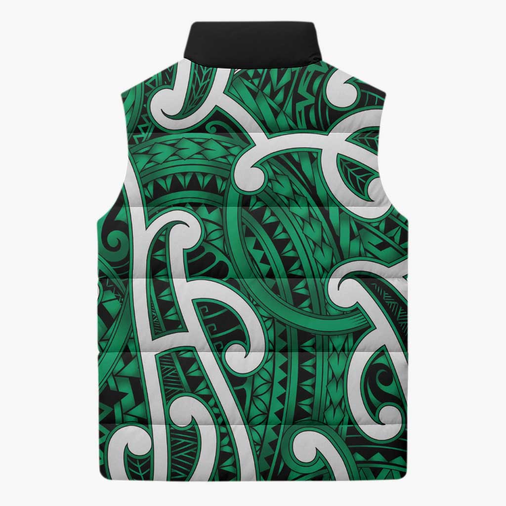 Aotearoa Maori Kowhaiwhai Sleeveless Puffer Jacket Kakariki Puhoro and Patiki LT9 - Polynesian Pride